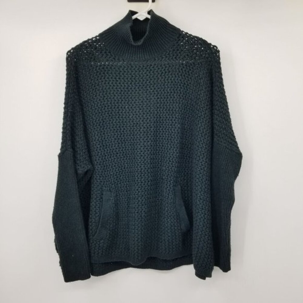 Loft‎ Ann Taylor Women's Green Oversized Sweater Medium Funnel Neck Camel Blend